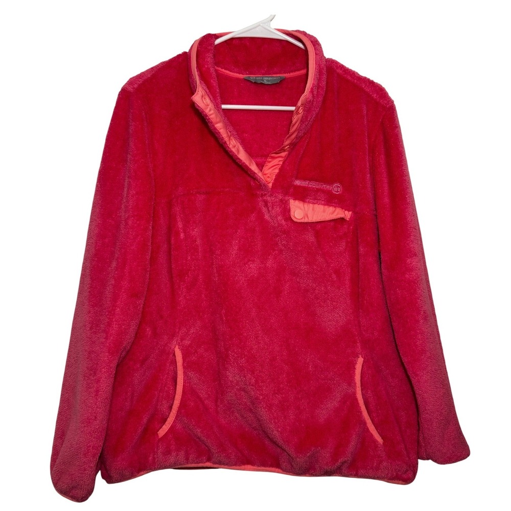 Free Country Fleece Pullover Pink Snap Neck High Pile Women XL Outdoor Cozy